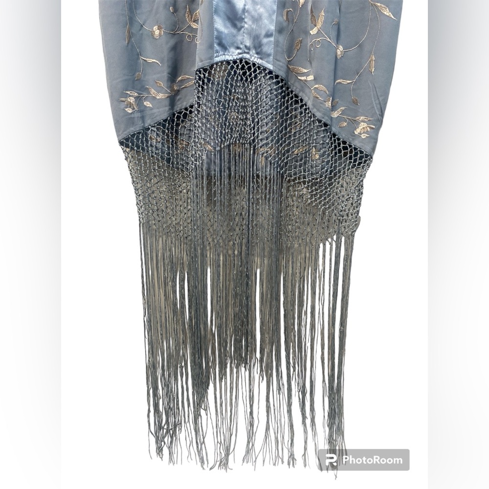NWT Asos Curve Blue satin and Embroidered Fringe Dress - Picture 7 of 13